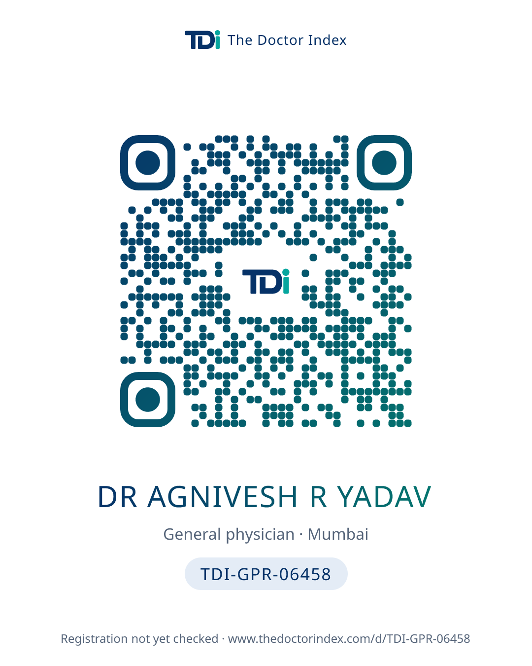 QR card for Dr Agnivesh R Yadav, TDI-GPR-06458
