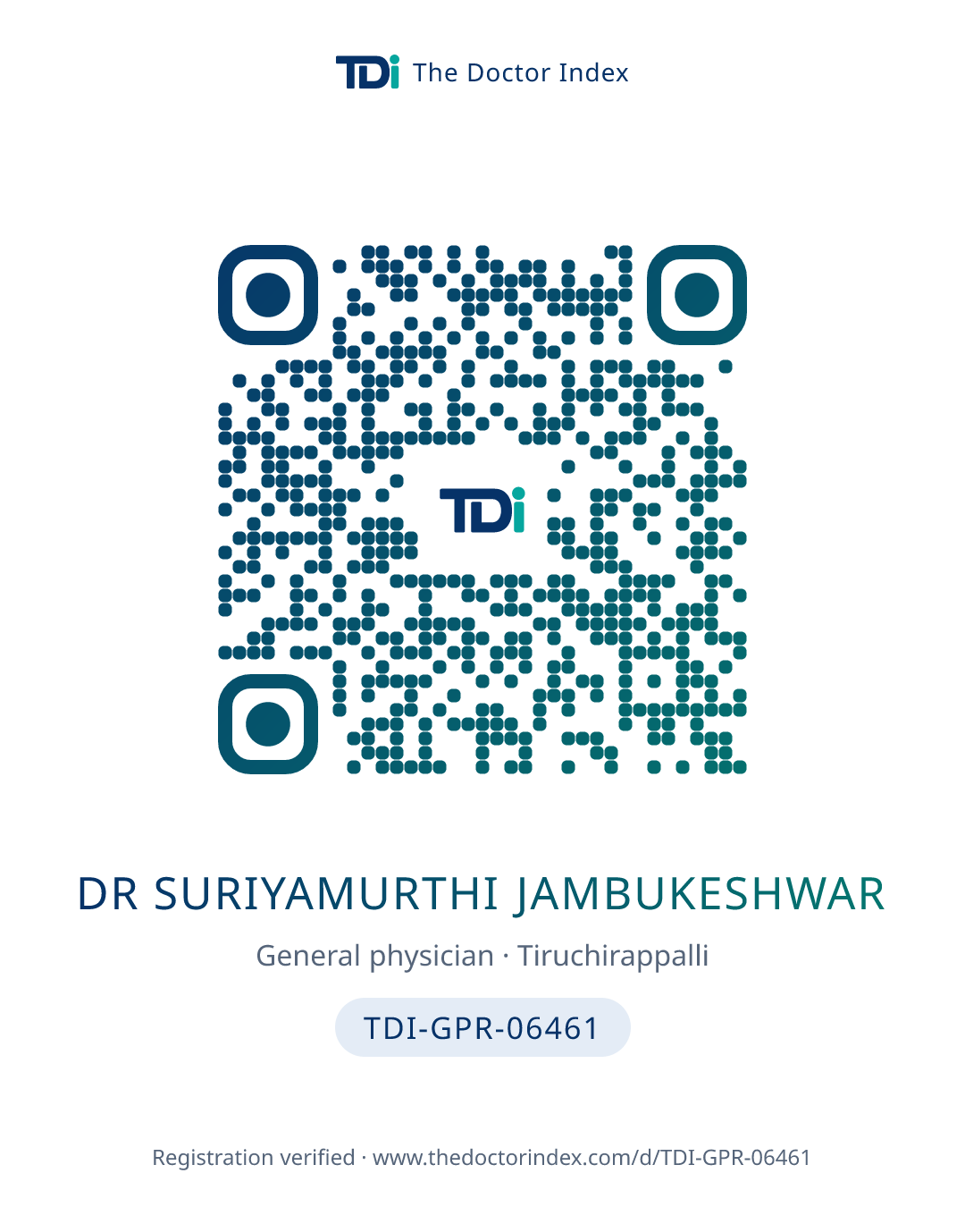 QR card for Dr Suriyamurthi Jambukeshwar, TDI-GPR-06461