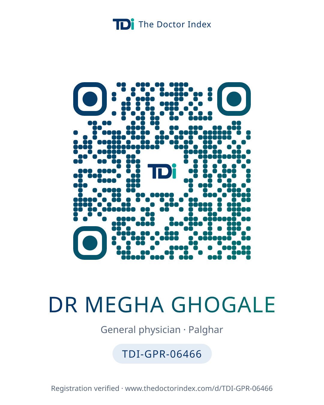 QR card for Dr Megha Ghogale, TDI-GPR-06466