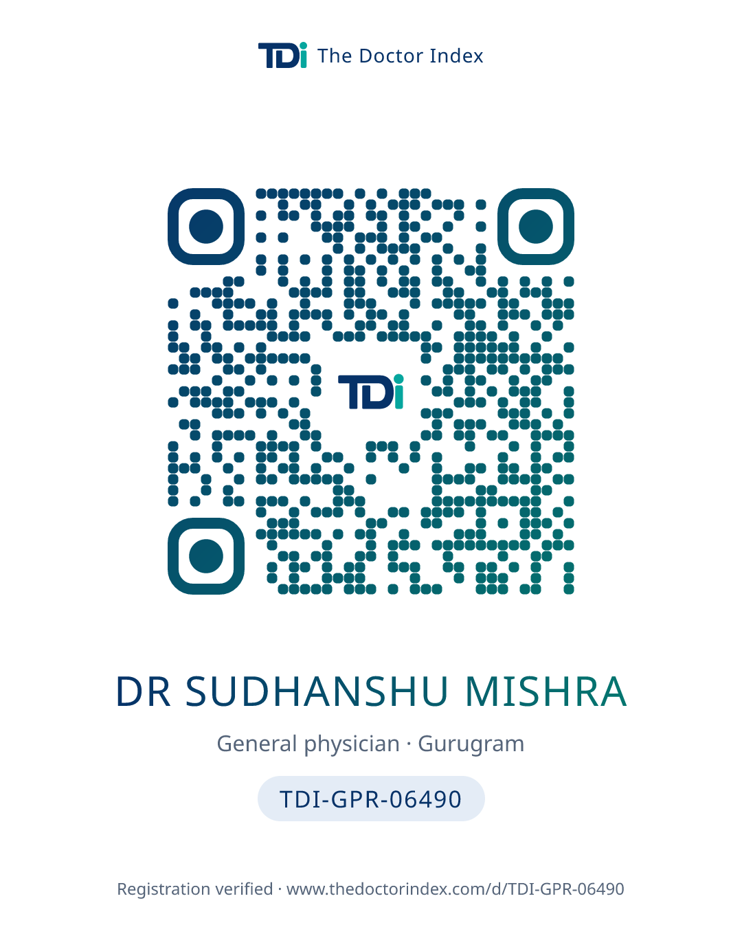 QR card for Dr Sudhanshu Mishra, TDI-GPR-06490