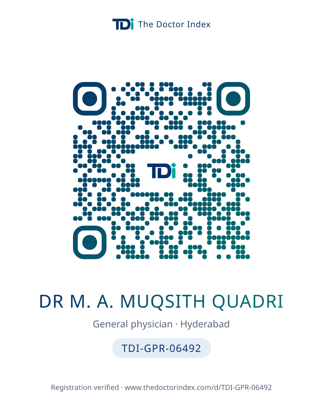 QR card for Dr M. A. Muqsith Quadri, TDI-GPR-06492