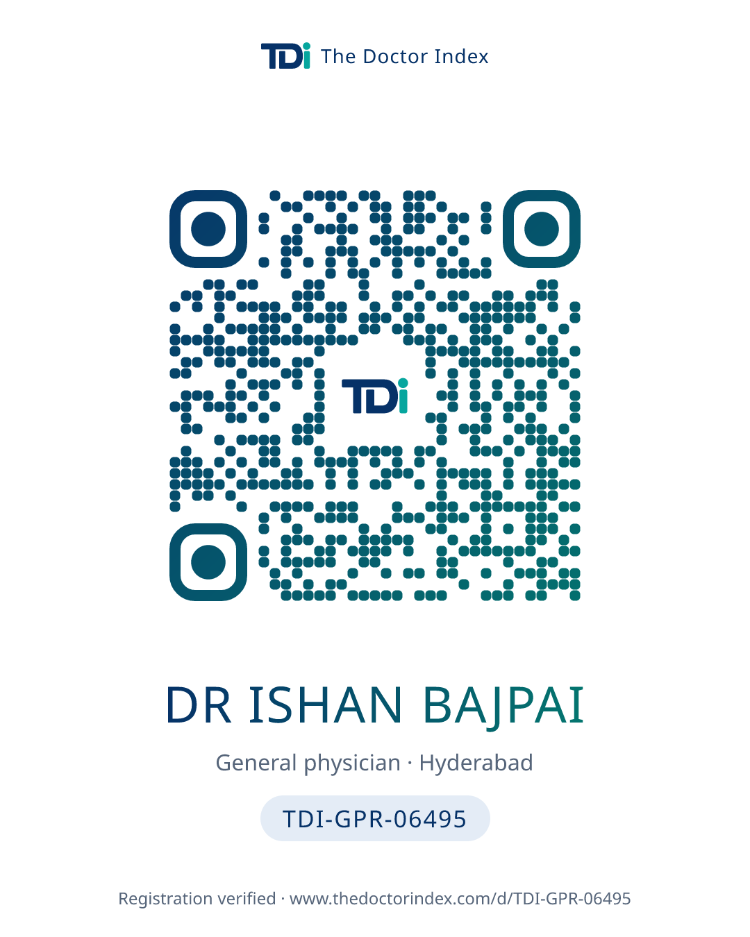 QR card for Dr Ishan Bajpai, TDI-GPR-06495