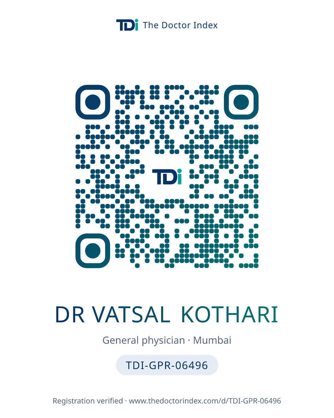QR card for Dr Vatsal Kothari, TDI-GPR-06496