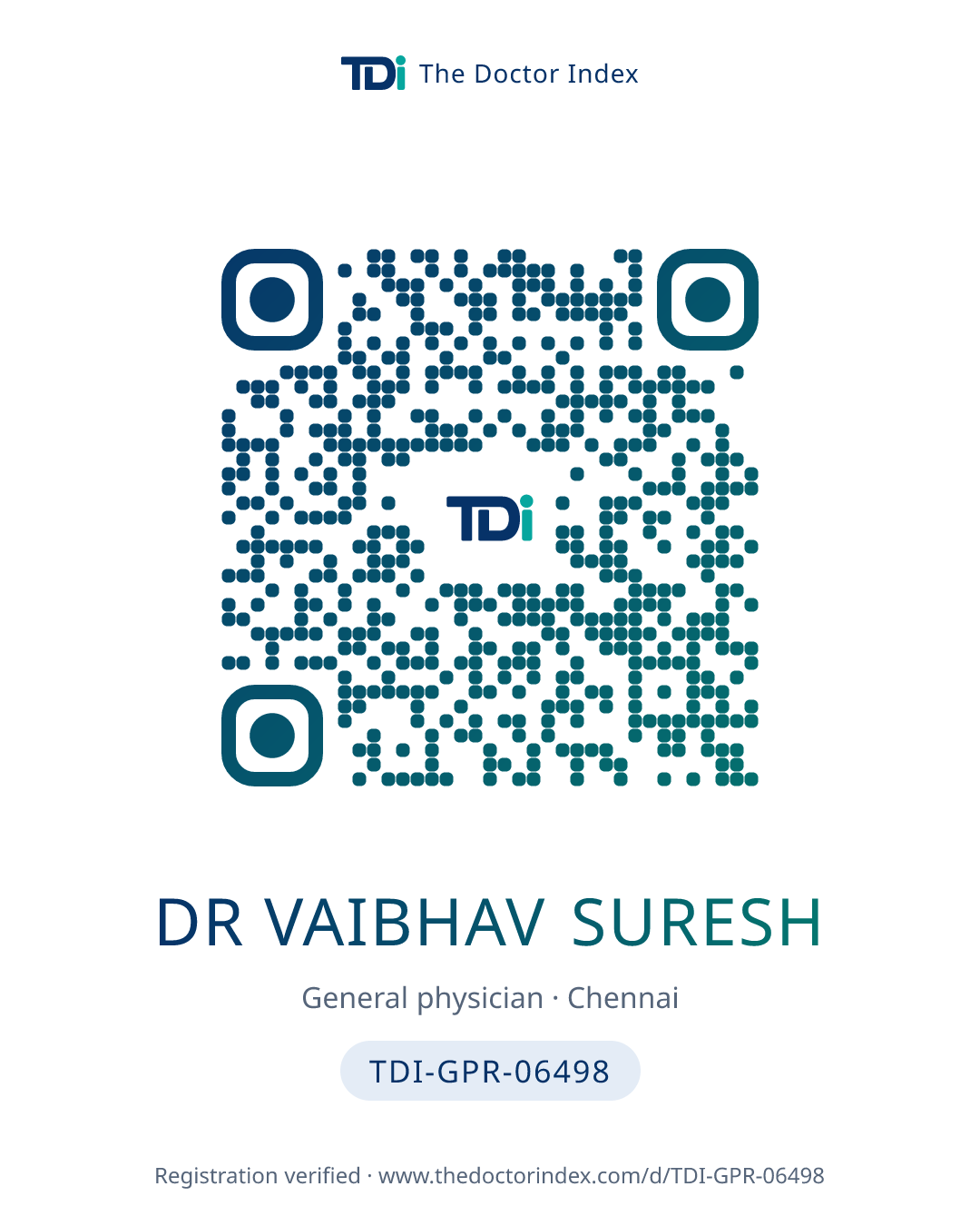 QR card for Dr Vaibhav Suresh, TDI-GPR-06498