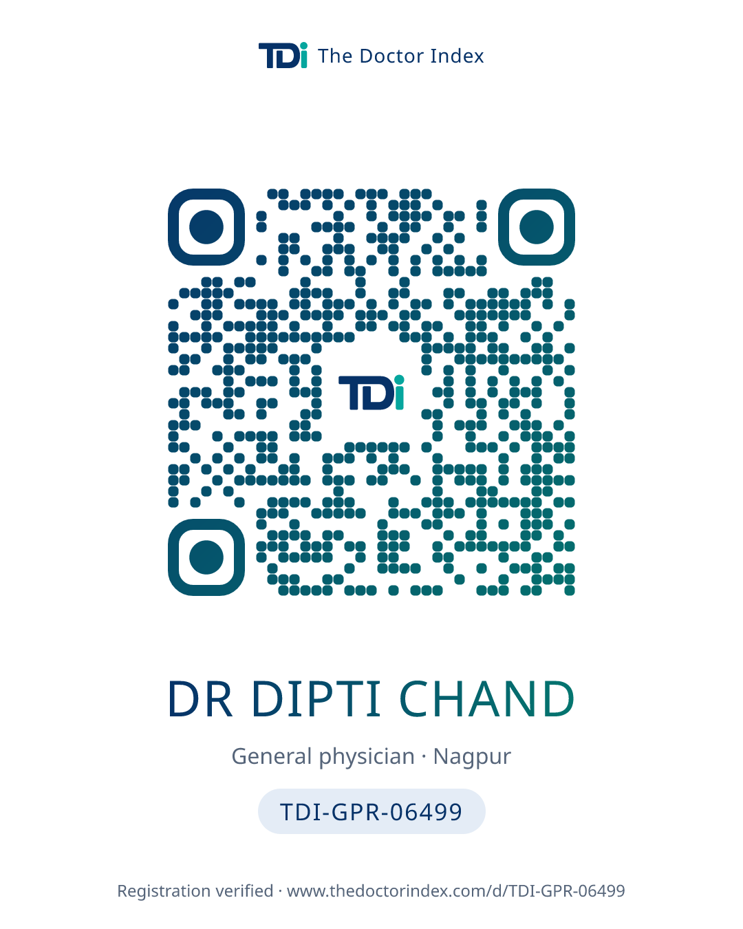 QR card for Dr Dipti Chand, TDI-GPR-06499