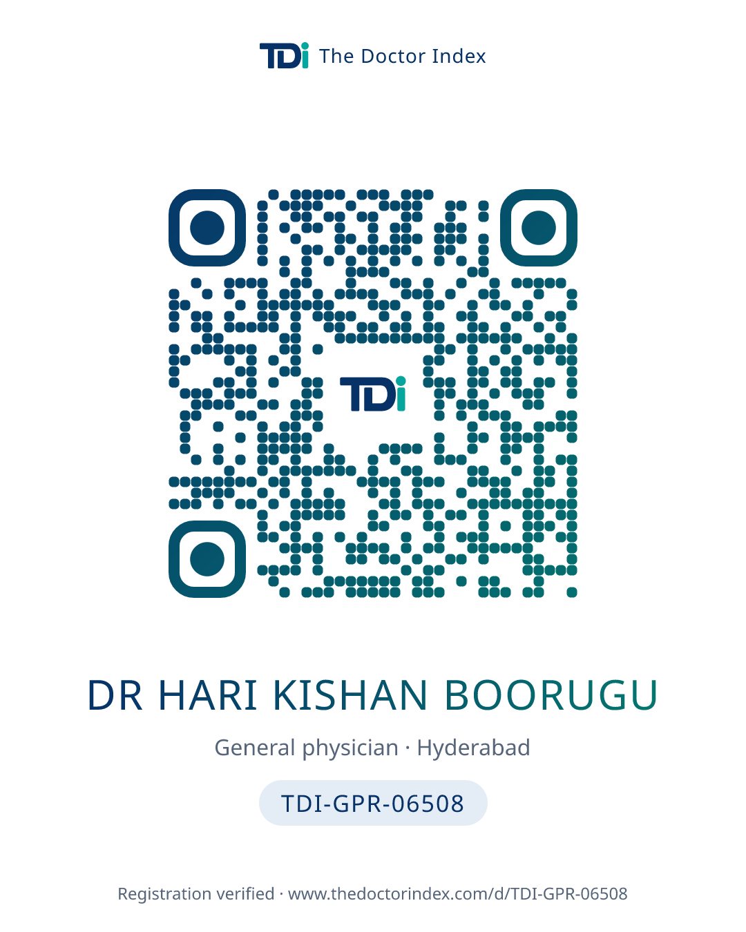 QR card for Dr Hari Kishan Boorugu, TDI-GPR-06508