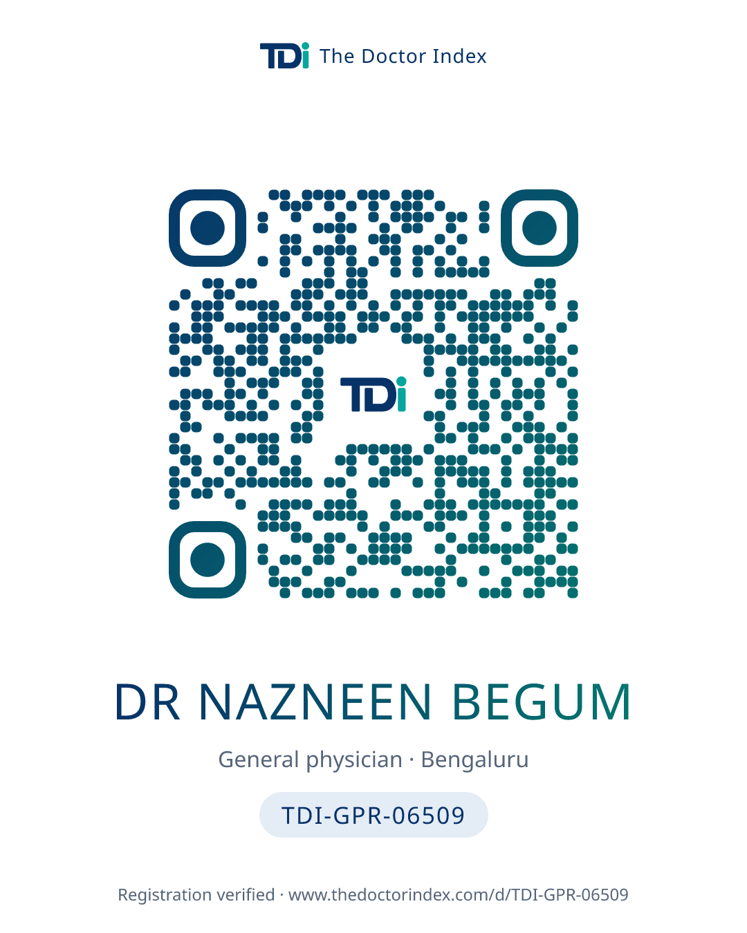 QR card for Dr Nazneen Begum, TDI-GPR-06509