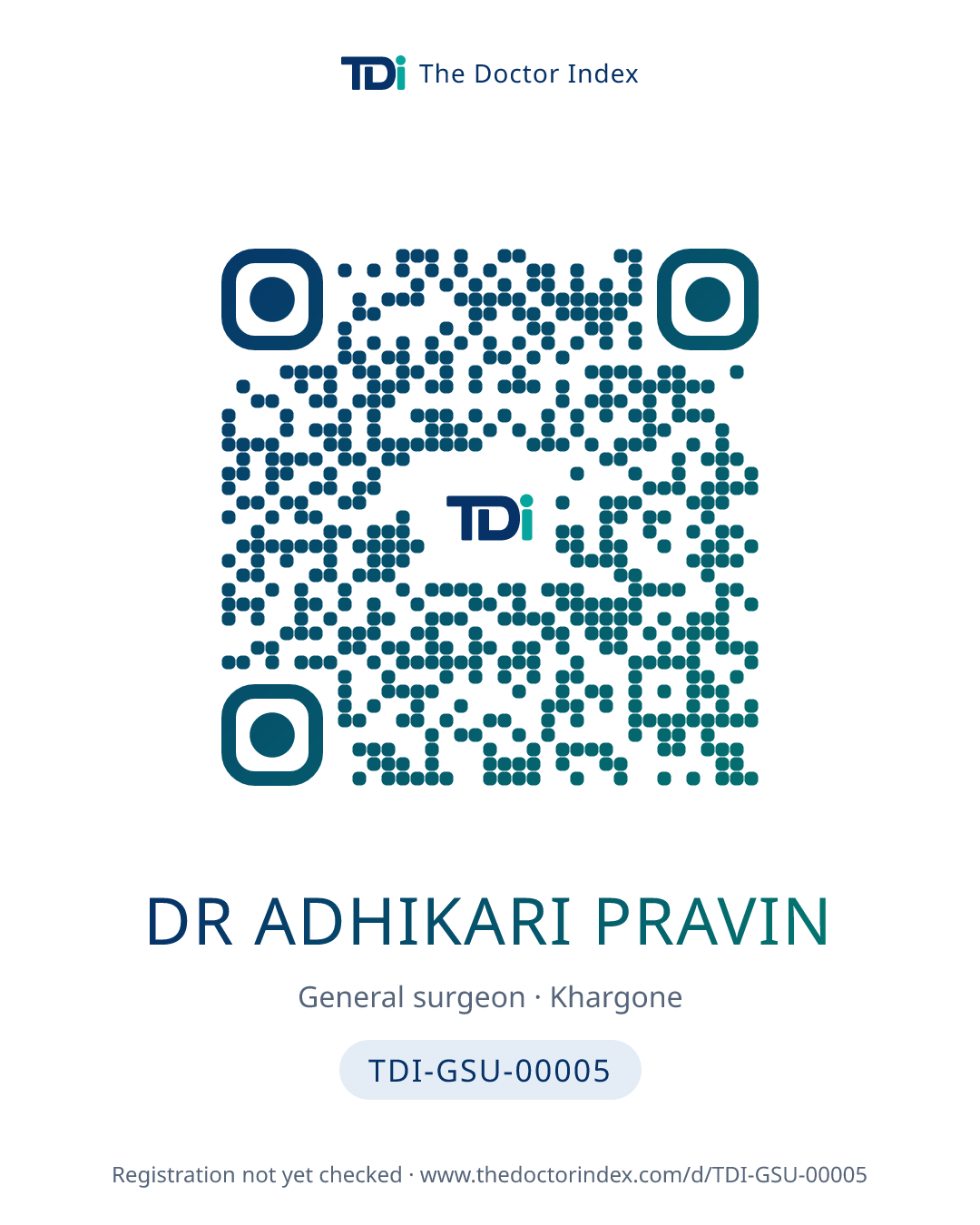 QR card for Dr Adhikari Pravin, TDI-GSU-00005