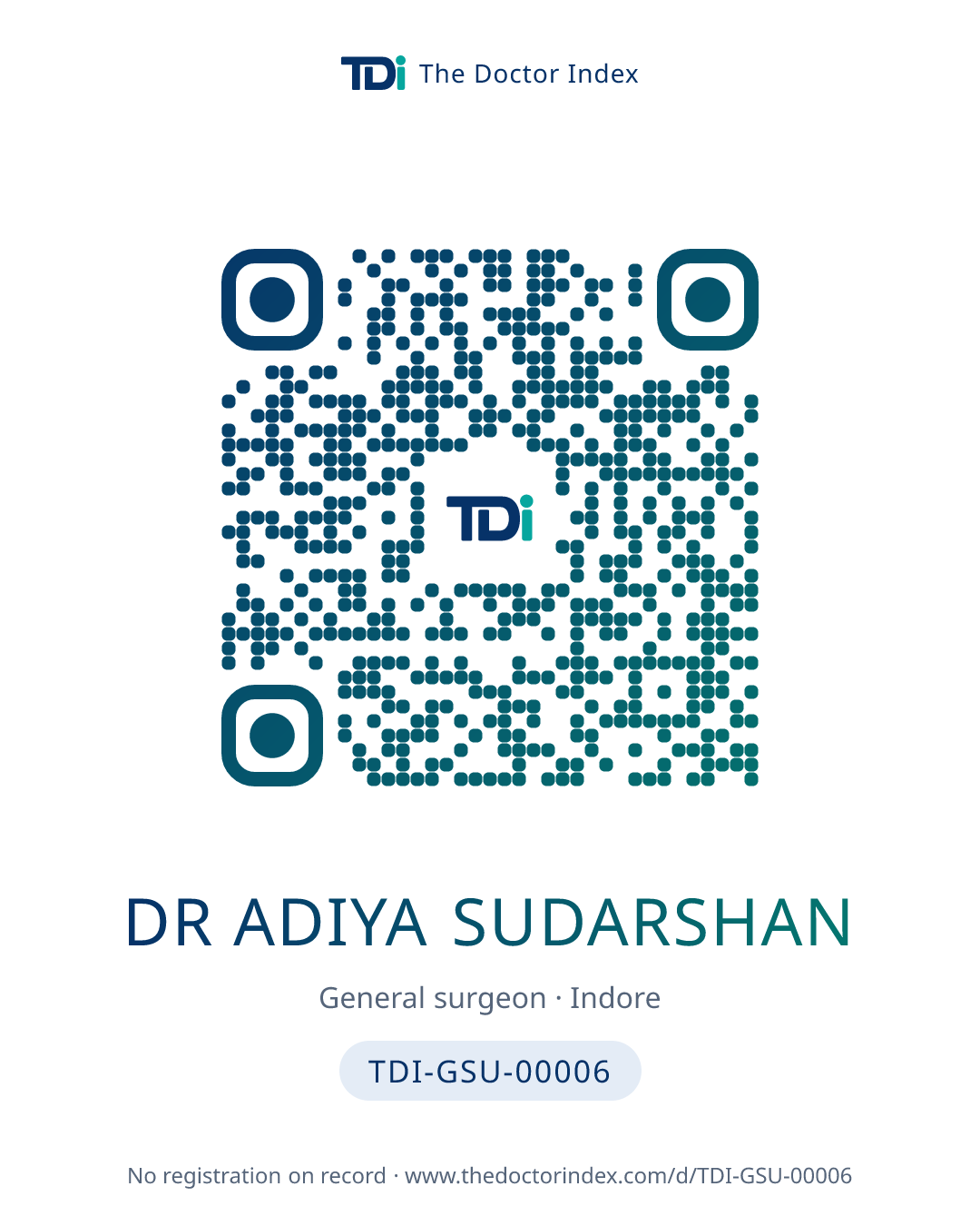 QR card for Dr Adiya Sudarshan, TDI-GSU-00006
