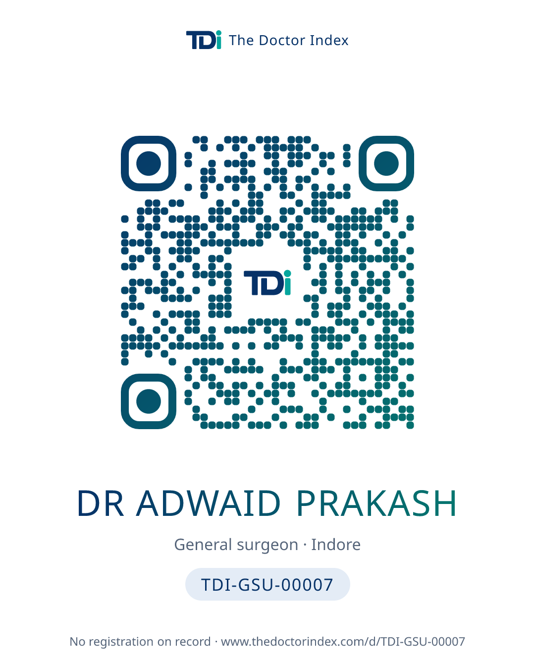 QR card for Dr Adwaid Prakash, TDI-GSU-00007