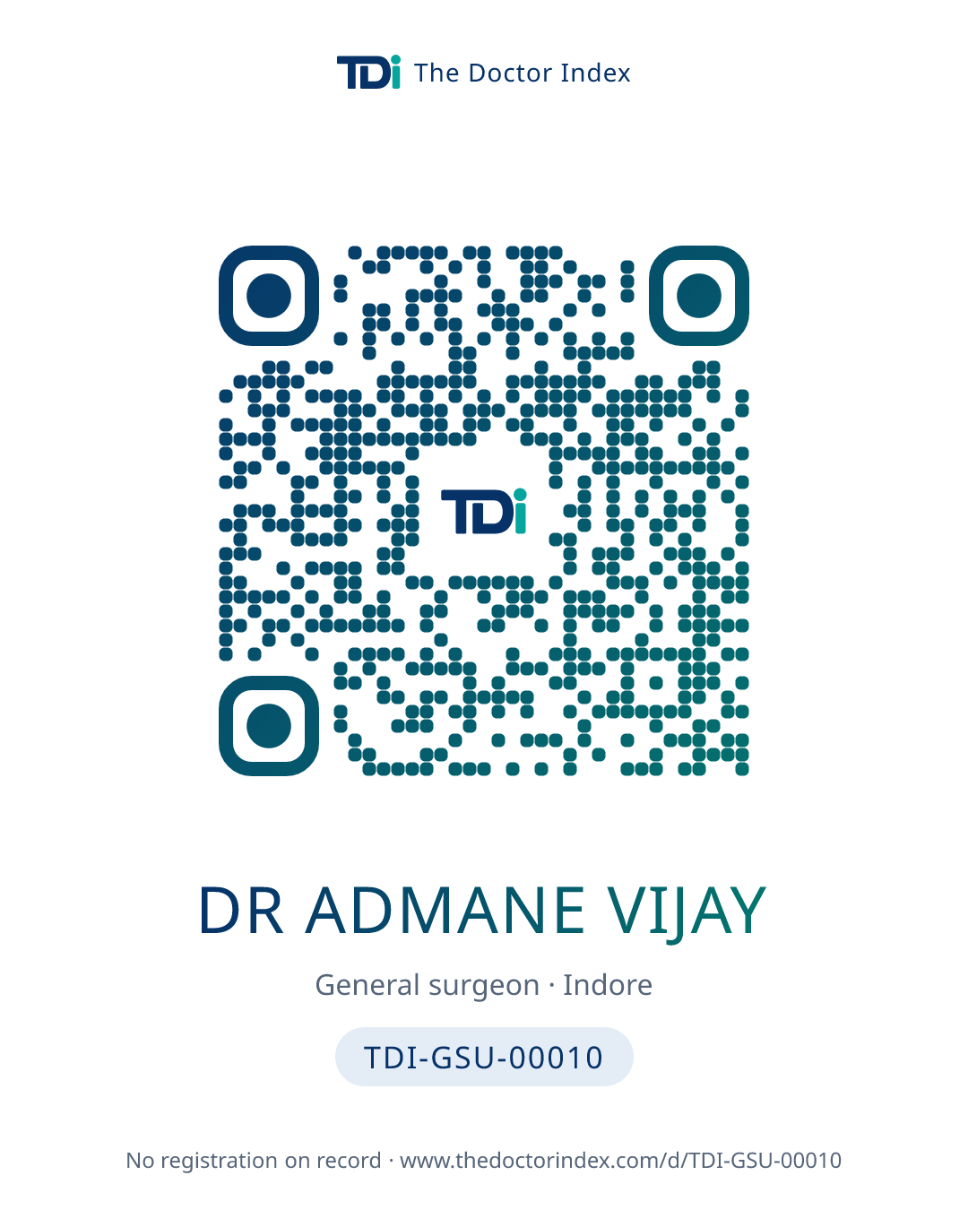QR card for Dr Admane Vijay, TDI-GSU-00010