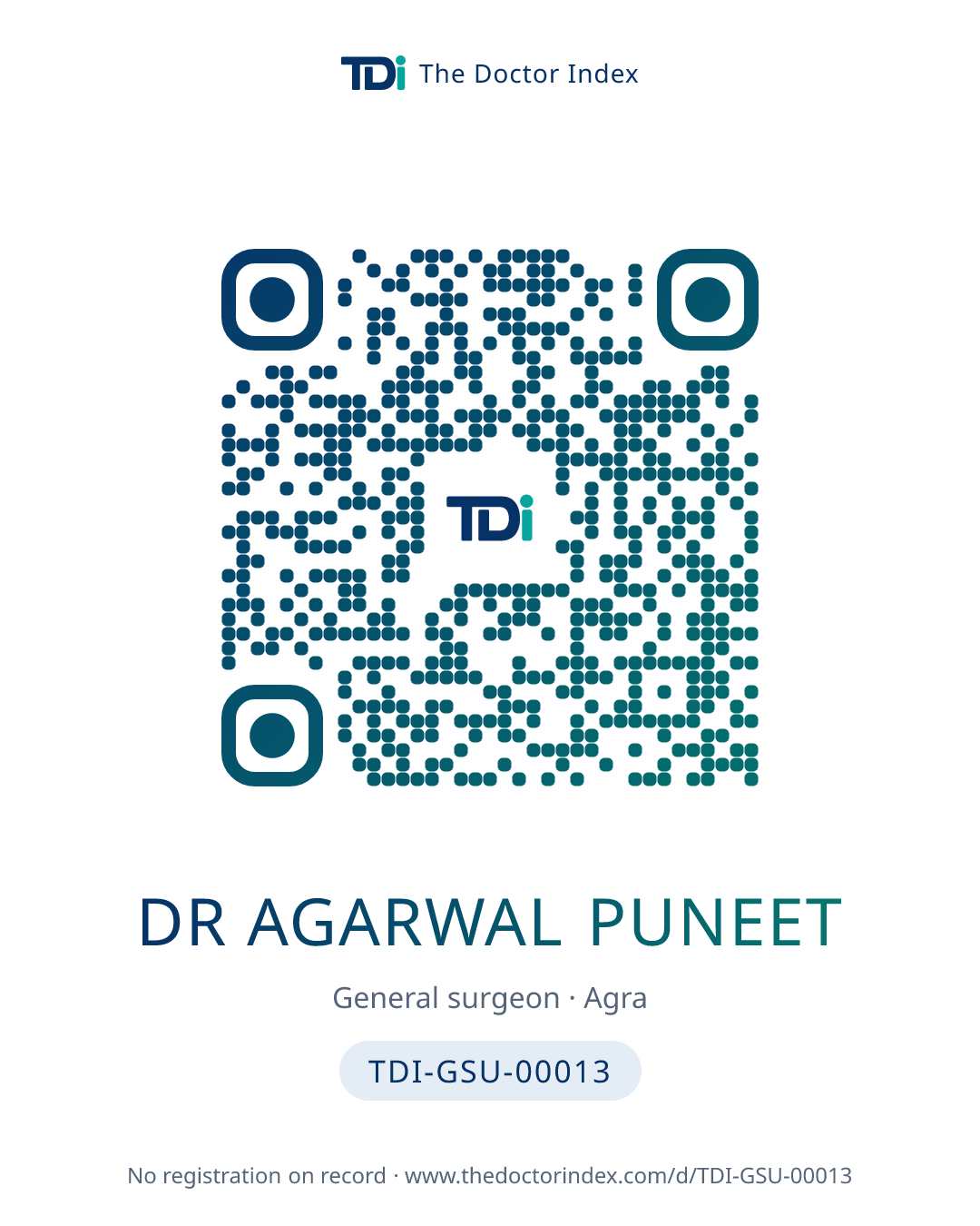 QR card for Dr Agarwal Puneet, TDI-GSU-00013