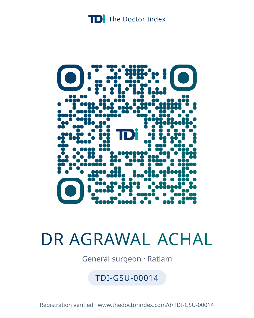 QR card for Dr Agrawal Achal, TDI-GSU-00014