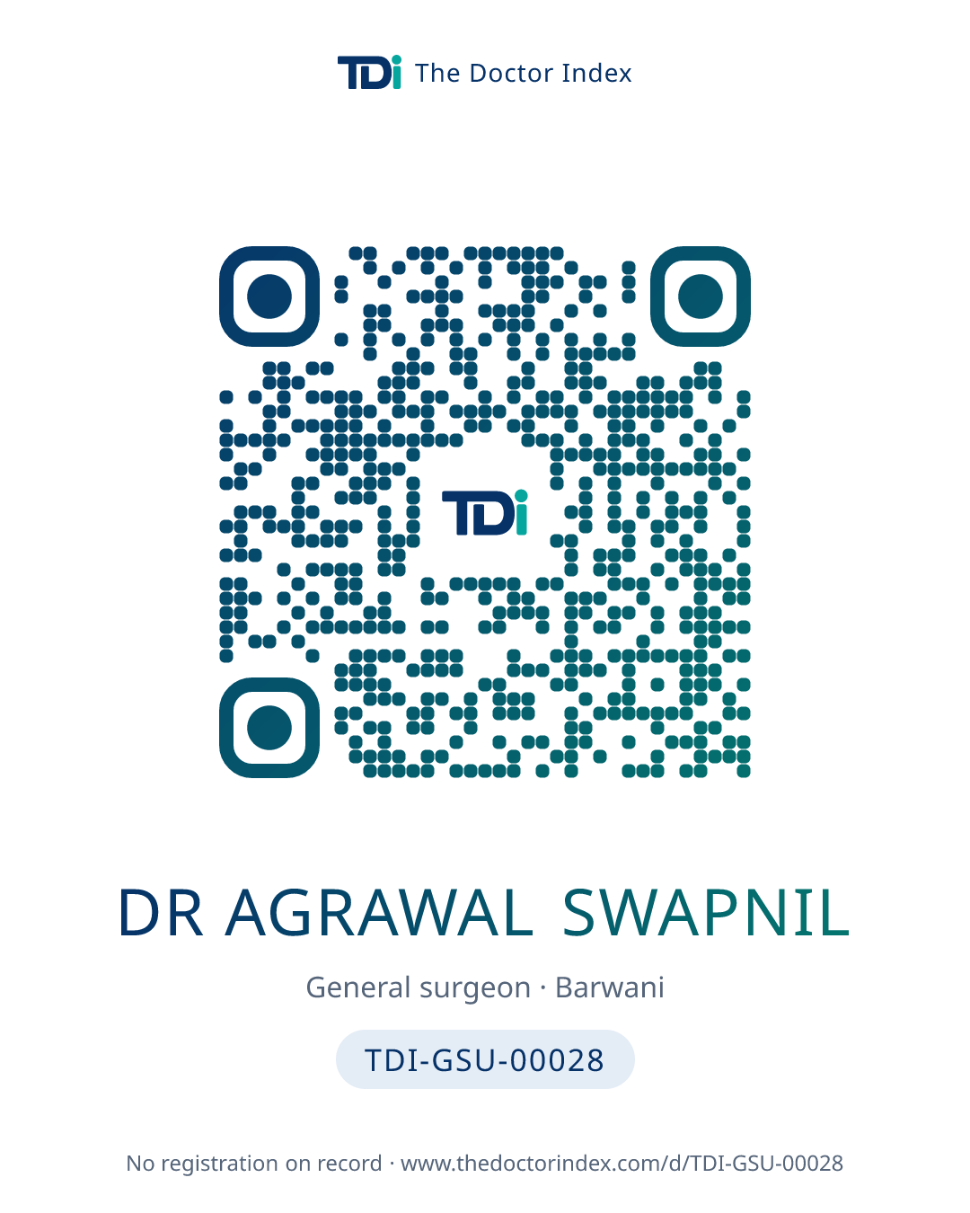 QR card for Dr Agrawal Swapnil, TDI-GSU-00028
