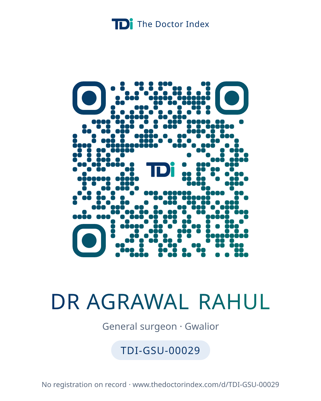 QR card for Dr Agrawal Rahul, TDI-GSU-00029