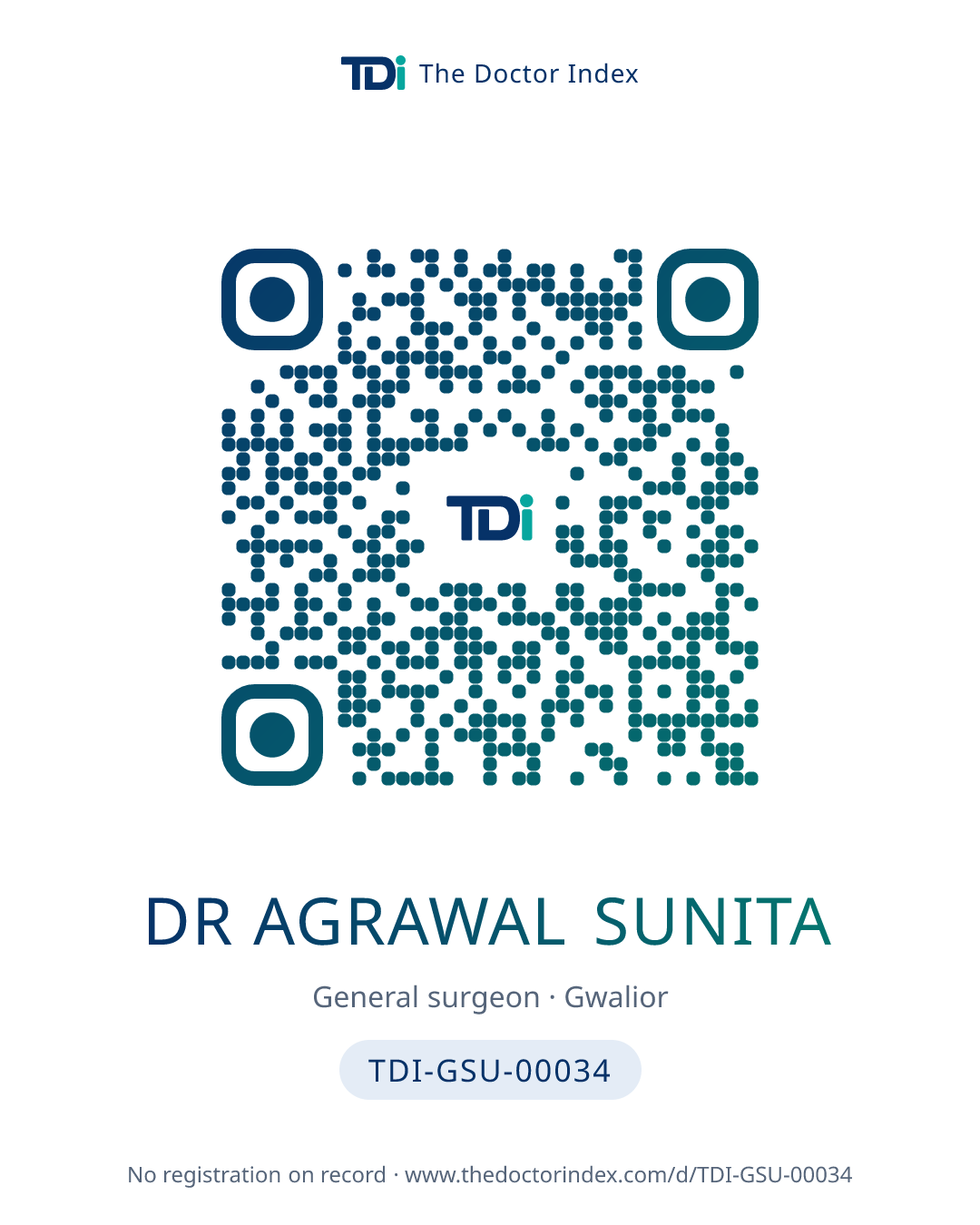 QR card for Dr Agrawal Sunita, TDI-GSU-00034