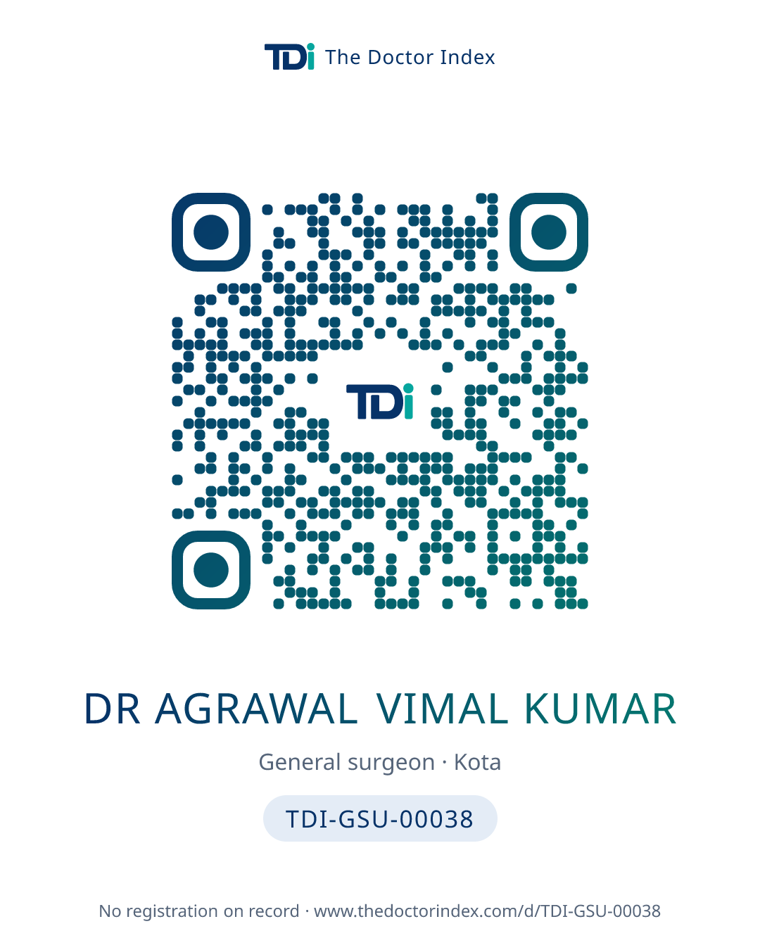 QR card for Dr Agrawal Vimal Kumar, TDI-GSU-00038