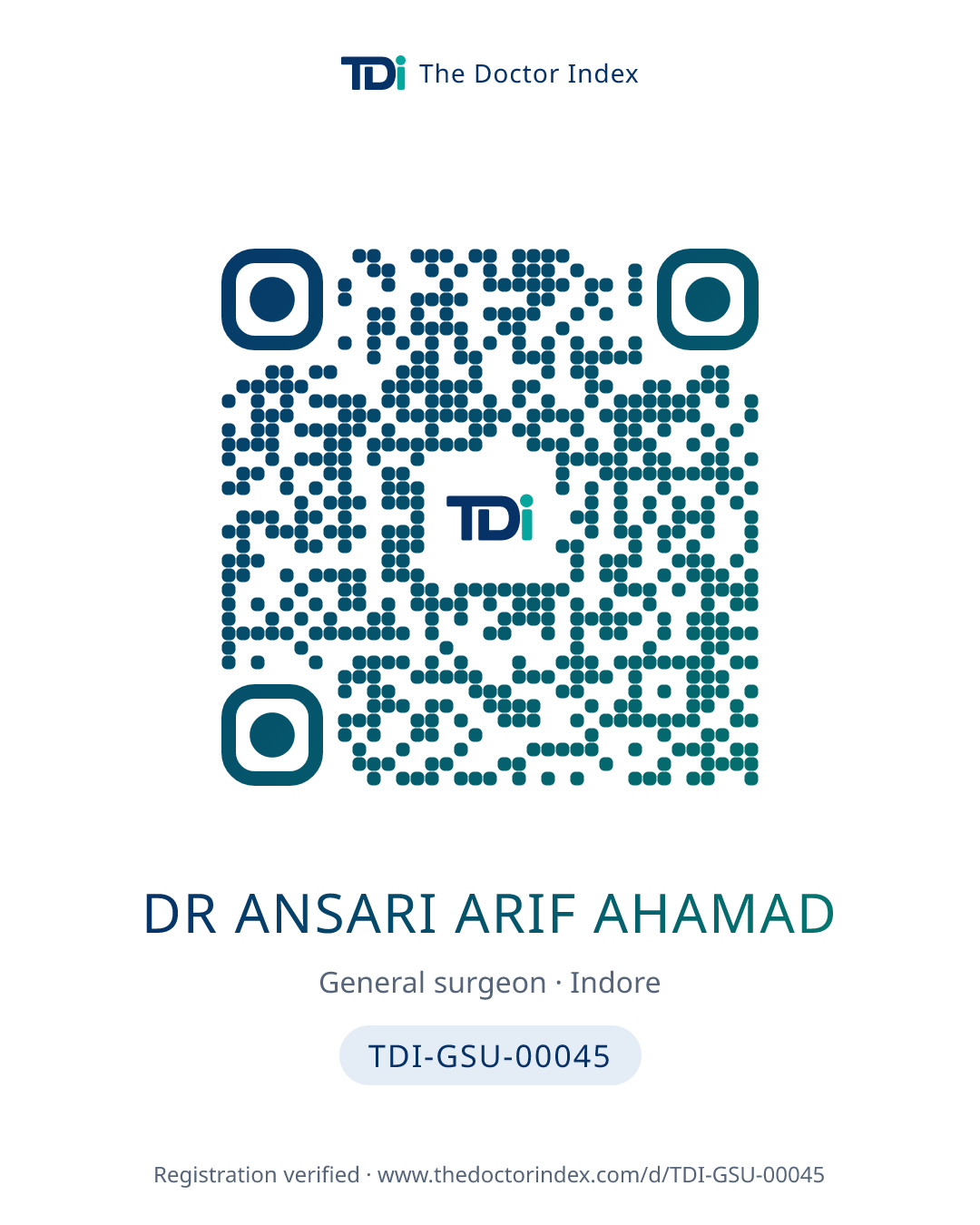 QR card for Dr Ansari Arif Ahamad, TDI-GSU-00045