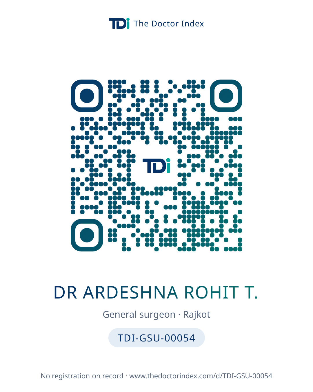 QR card for Dr Ardeshna Rohit T., TDI-GSU-00054