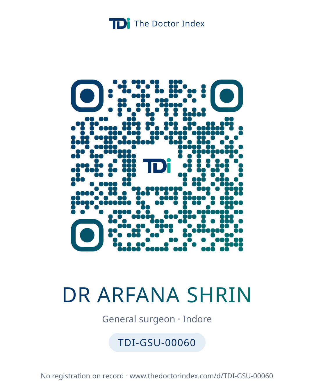 QR card for Dr Arfana Shrin, TDI-GSU-00060