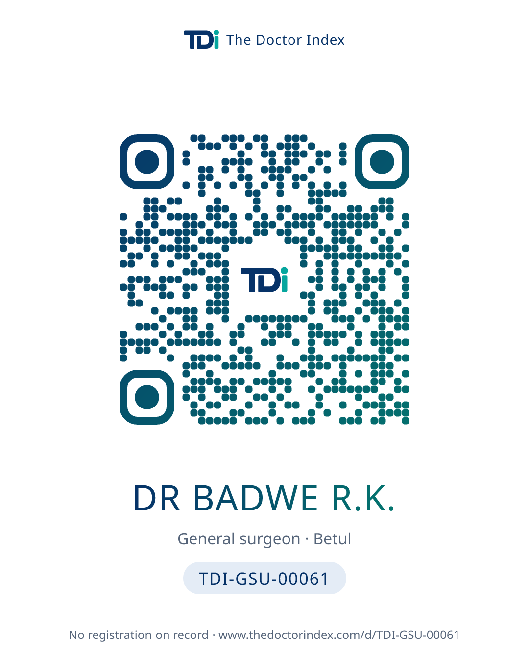 QR card for Dr Badwe R.K., TDI-GSU-00061