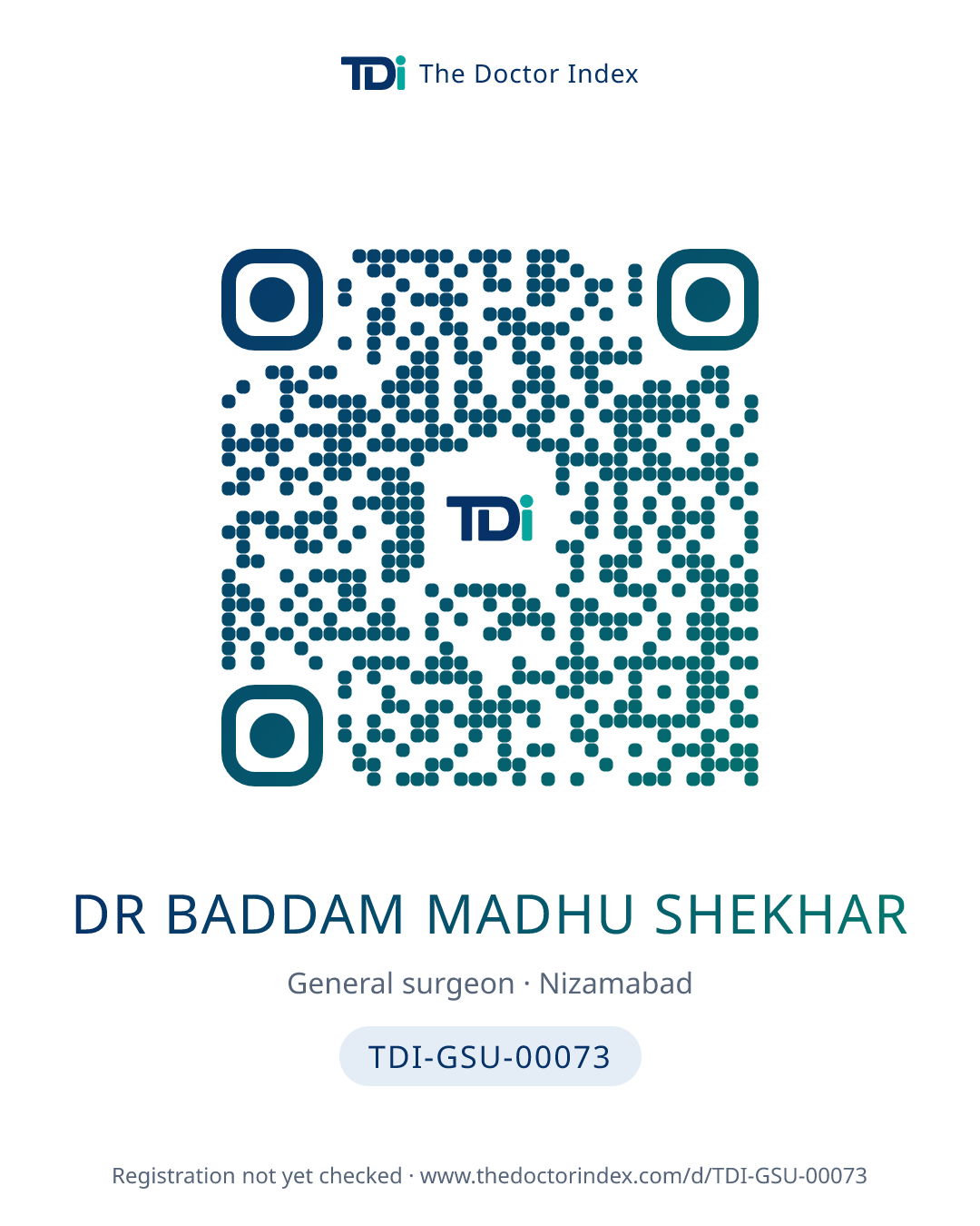 QR card for Dr Baddam Madhu Shekhar, TDI-GSU-00073