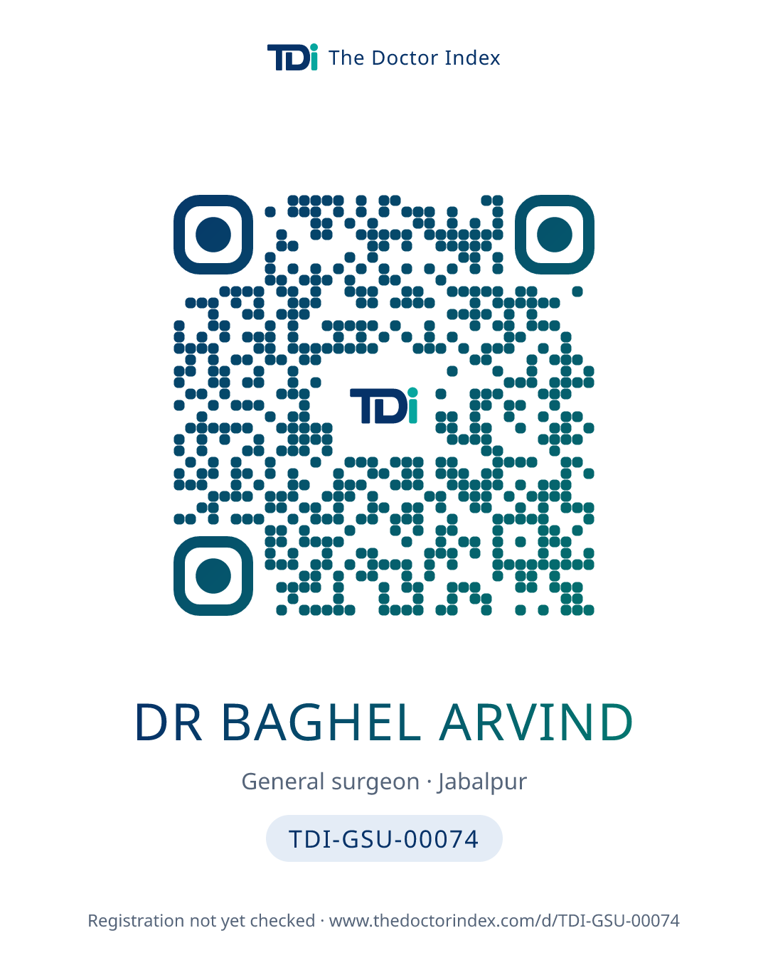 QR card for Dr Baghel Arvind, TDI-GSU-00074