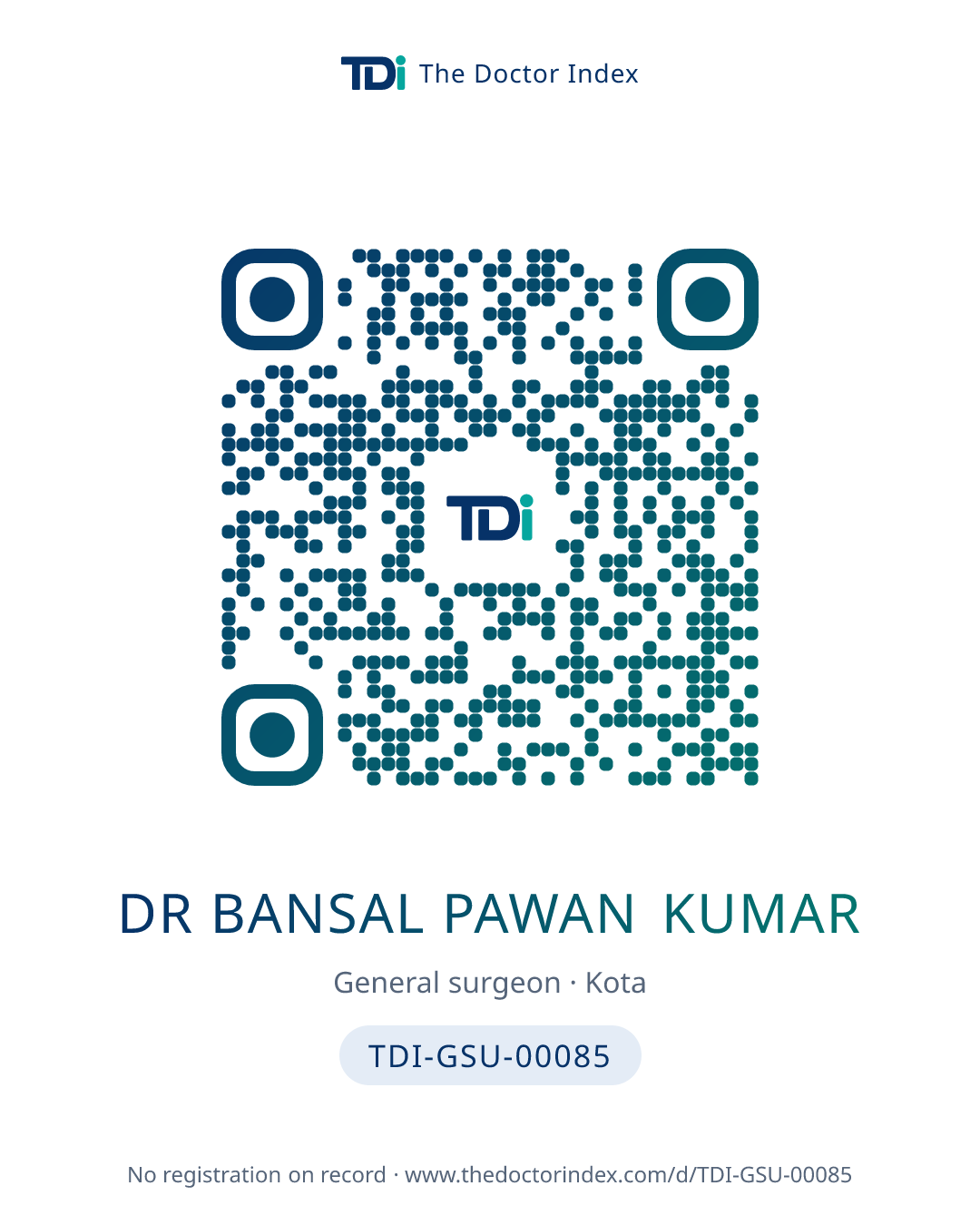 QR card for Dr Bansal Pawan Kumar, TDI-GSU-00085