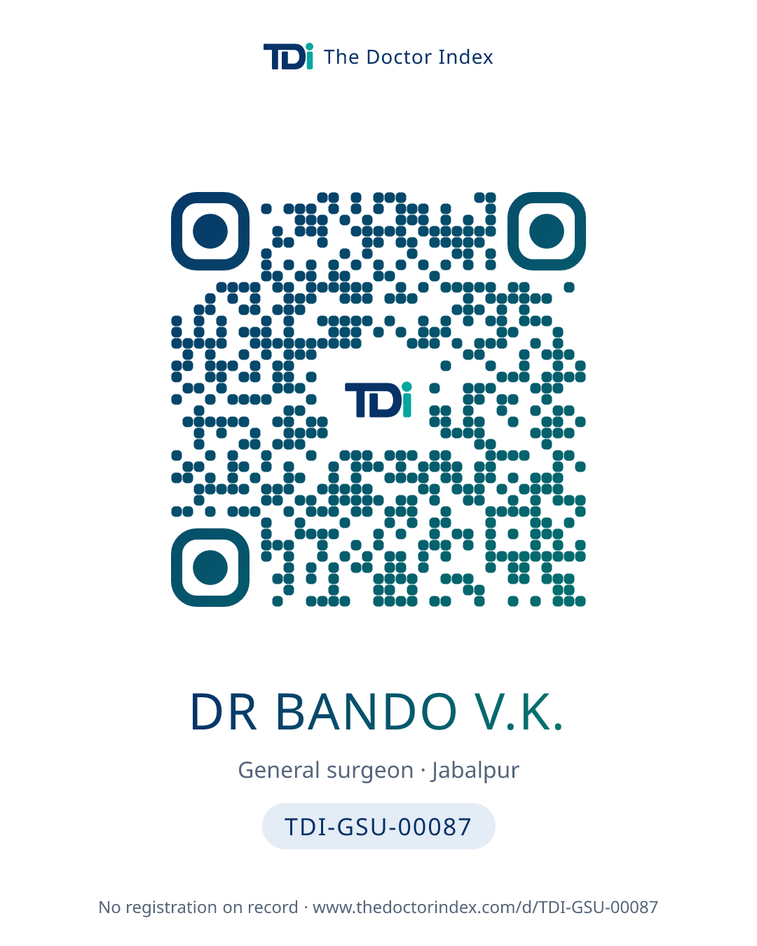 QR card for Dr Bando V.K., TDI-GSU-00087