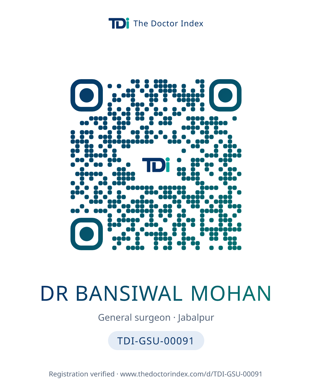 QR card for Dr Bansiwal Mohan, TDI-GSU-00091