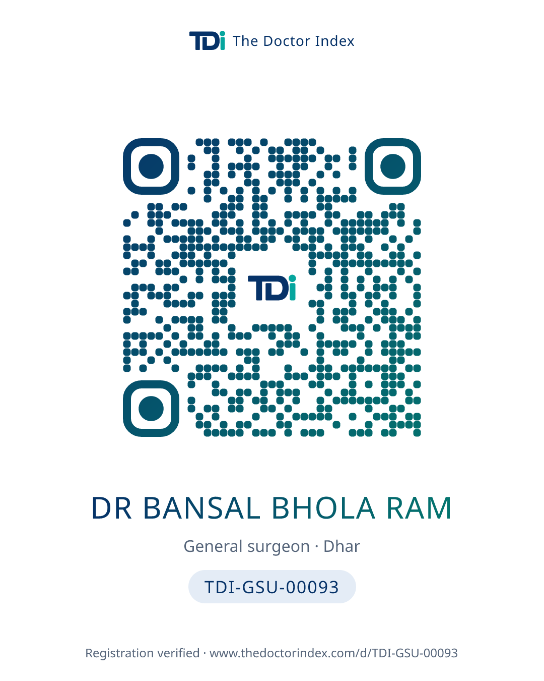 QR card for Dr Bansal Bhola Ram, TDI-GSU-00093