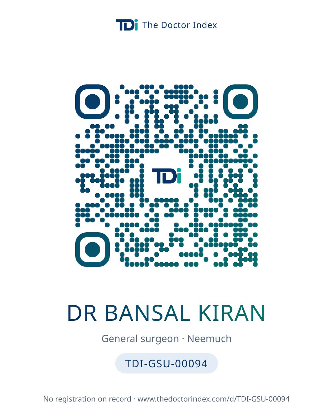 QR card for Dr Bansal Kiran, TDI-GSU-00094