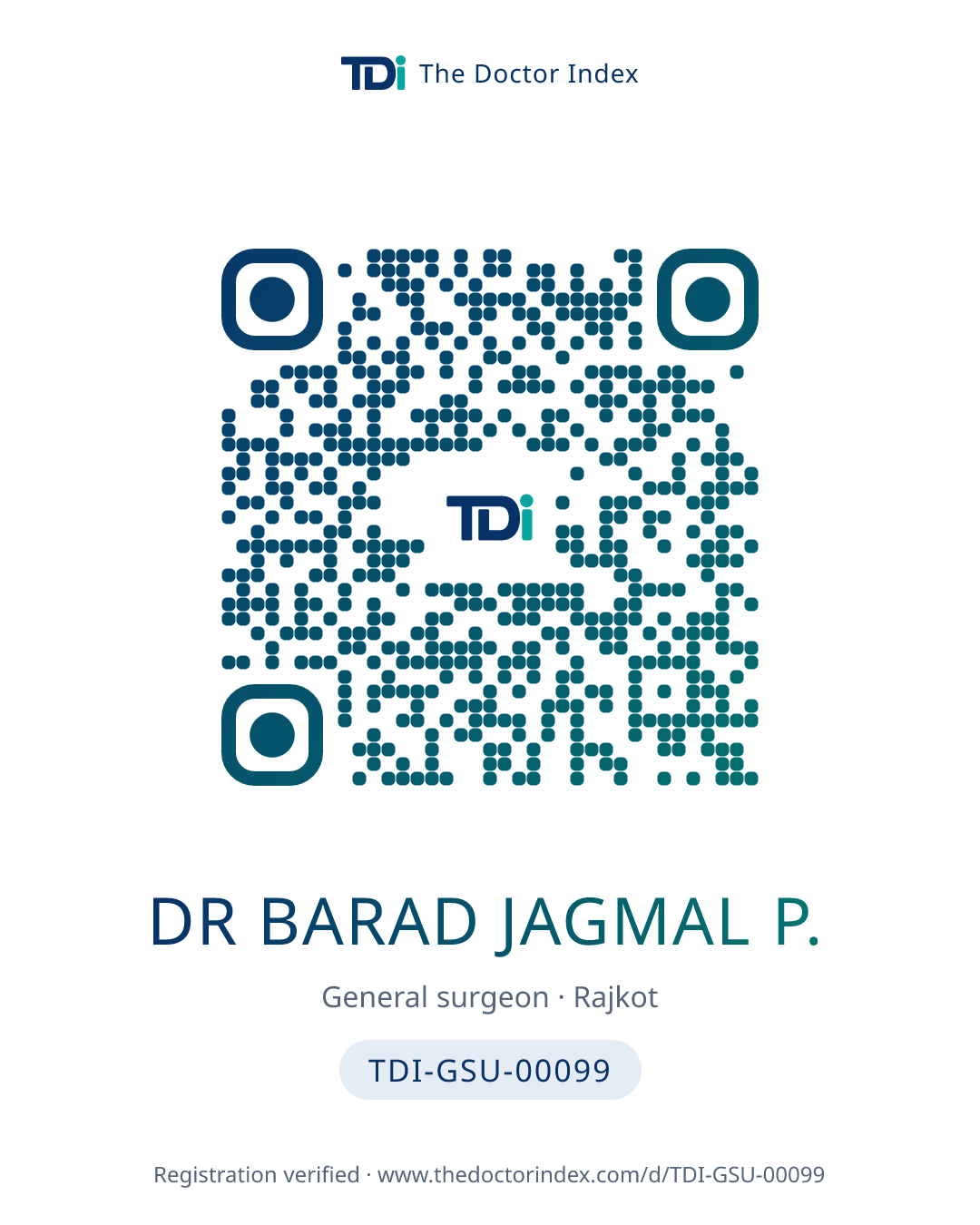 QR card for Dr Barad Jagmal P., TDI-GSU-00099