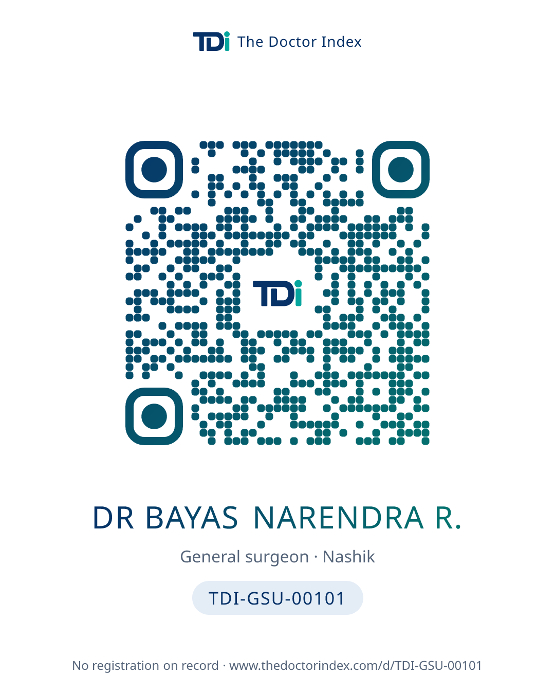 QR card for Dr Bayas Narendra R., TDI-GSU-00101