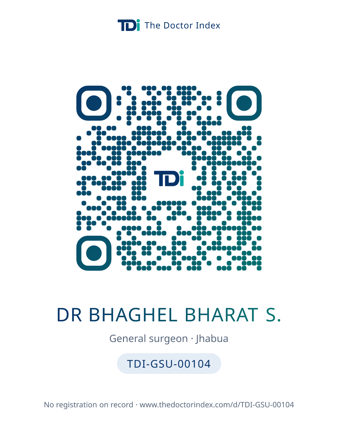 QR card for Dr Bhaghel Bharat S., TDI-GSU-00104
