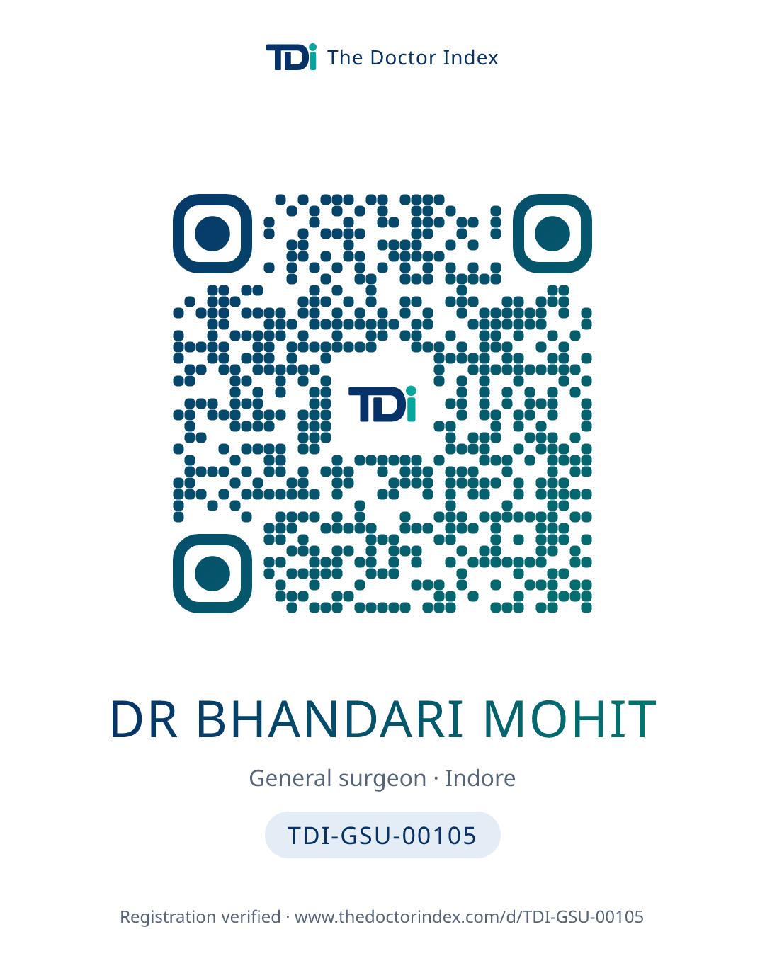 QR card for Dr Bhandari Mohit, TDI-GSU-00105