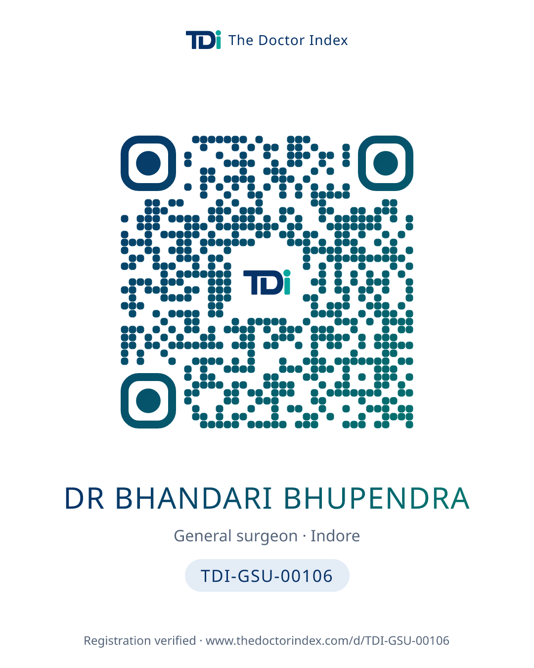 QR card for Dr Bhandari Bhupendra, TDI-GSU-00106