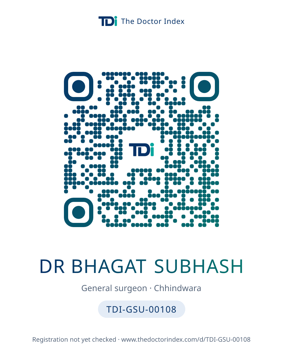 QR card for Dr Bhagat Subhash, TDI-GSU-00108