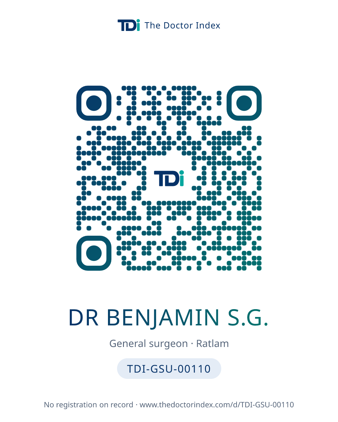 QR card for Dr Benjamin S.G., TDI-GSU-00110