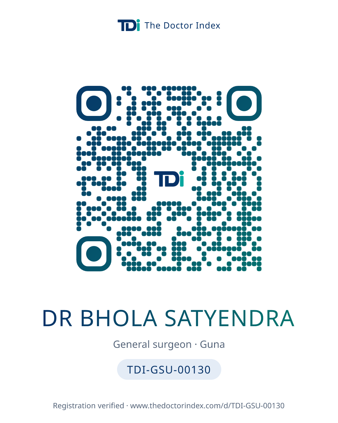 QR card for Dr Bhola Satyendra, TDI-GSU-00130