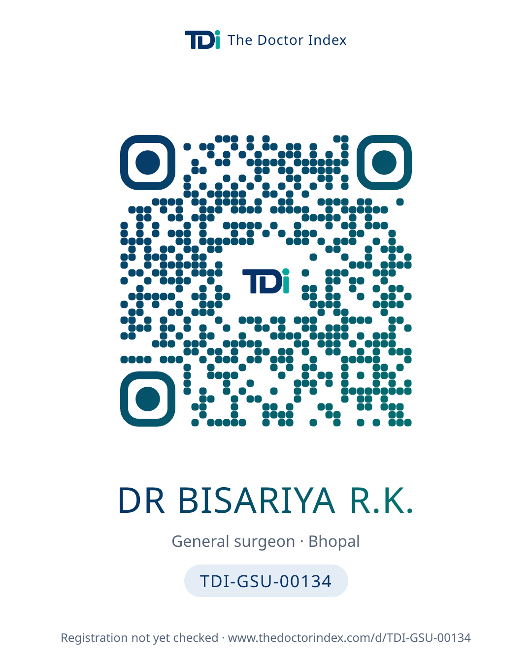 QR card for Dr Bisariya R.K., TDI-GSU-00134