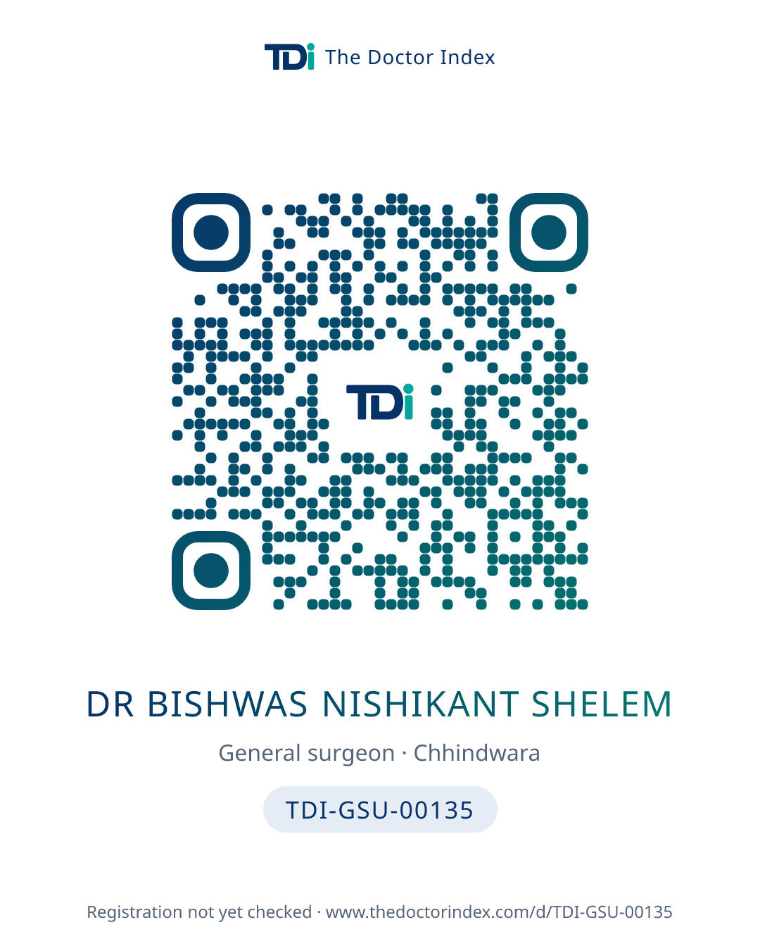 QR card for Dr Bishwas Nishikant Shelem, TDI-GSU-00135