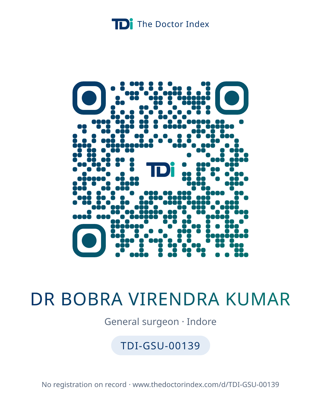 QR card for Dr Bobra Virendra Kumar, TDI-GSU-00139