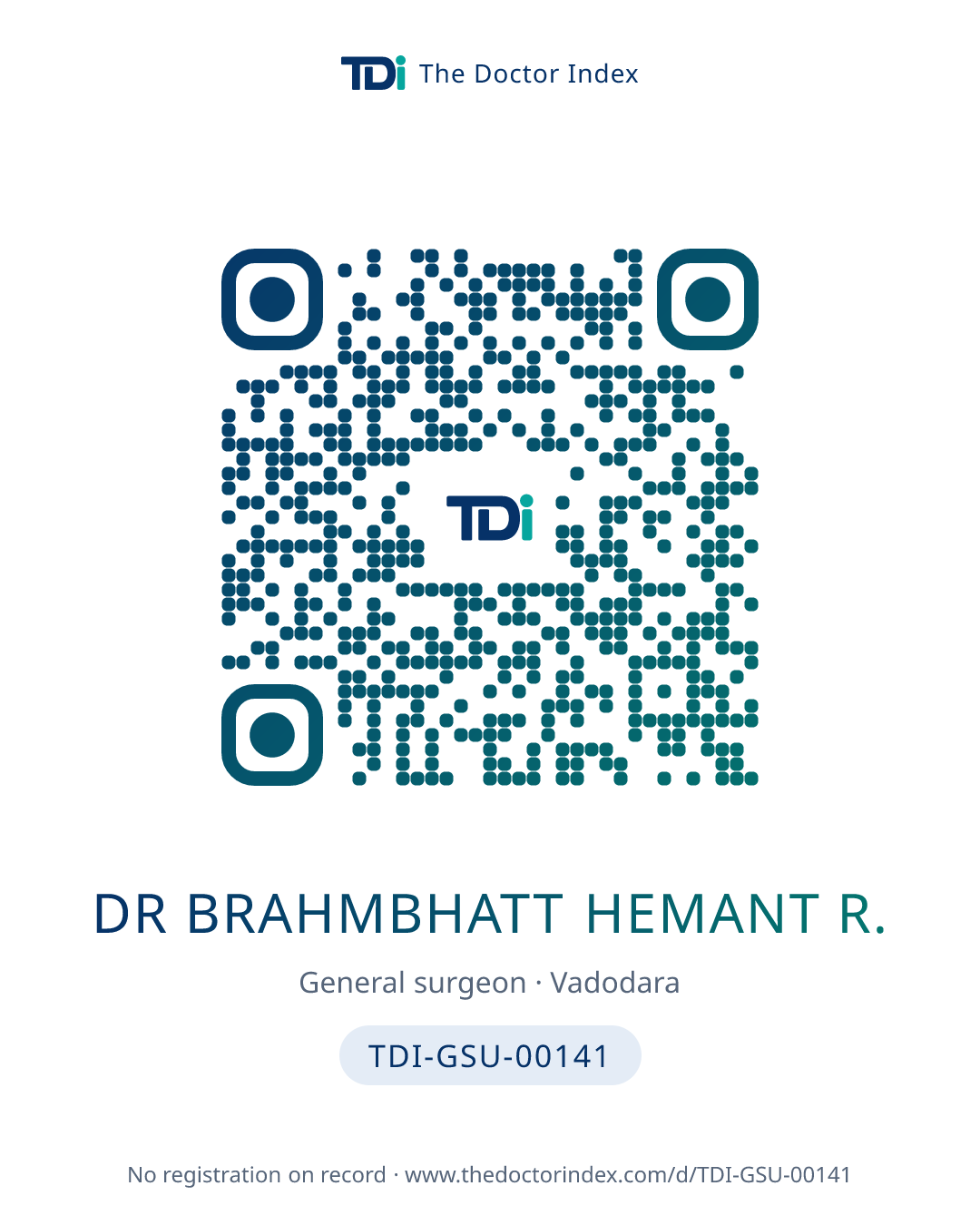 QR card for Dr Brahmbhatt Hemant R., TDI-GSU-00141