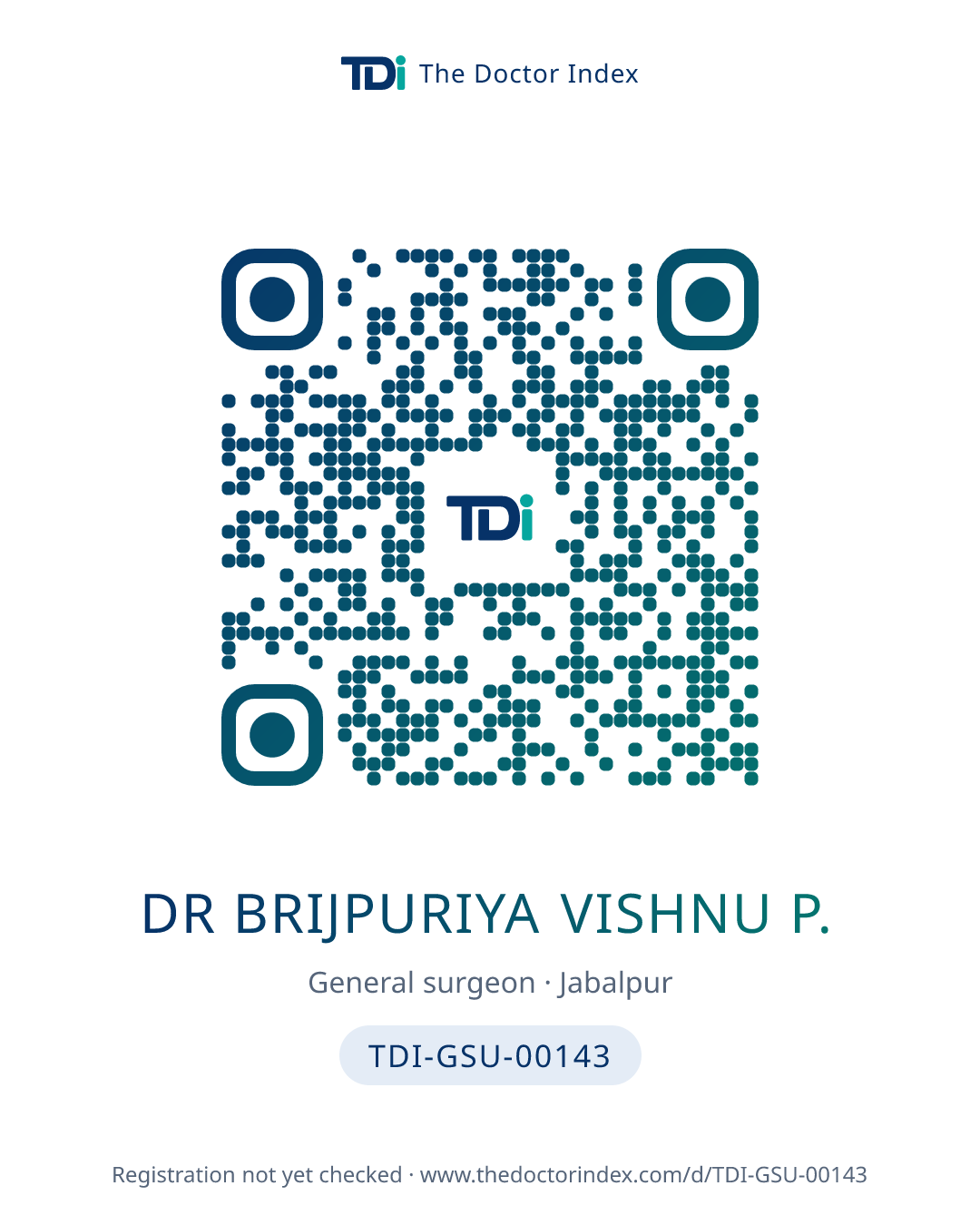 QR card for Dr Brijpuriya Vishnu P., TDI-GSU-00143