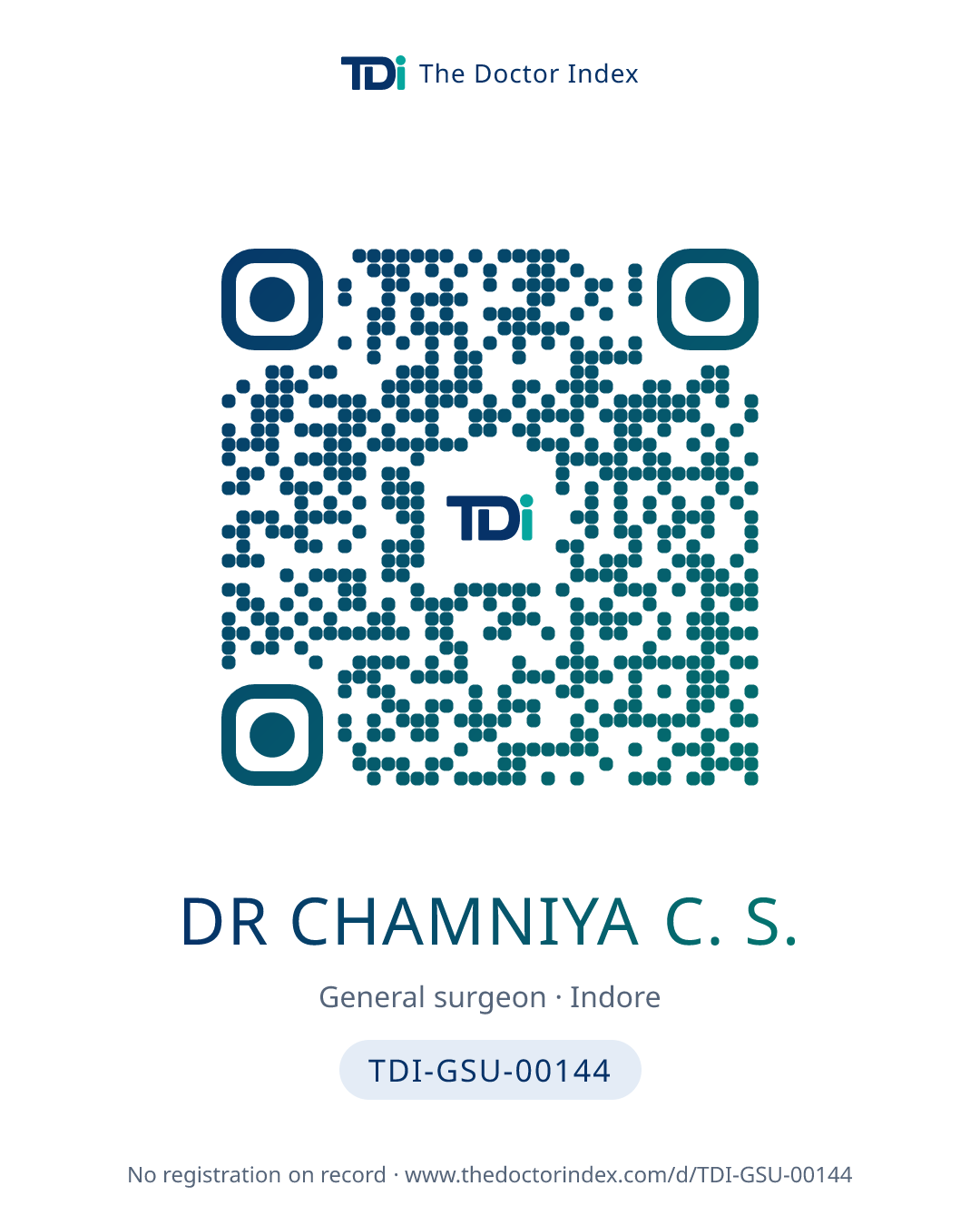 QR card for Dr Chamniya C. S., TDI-GSU-00144