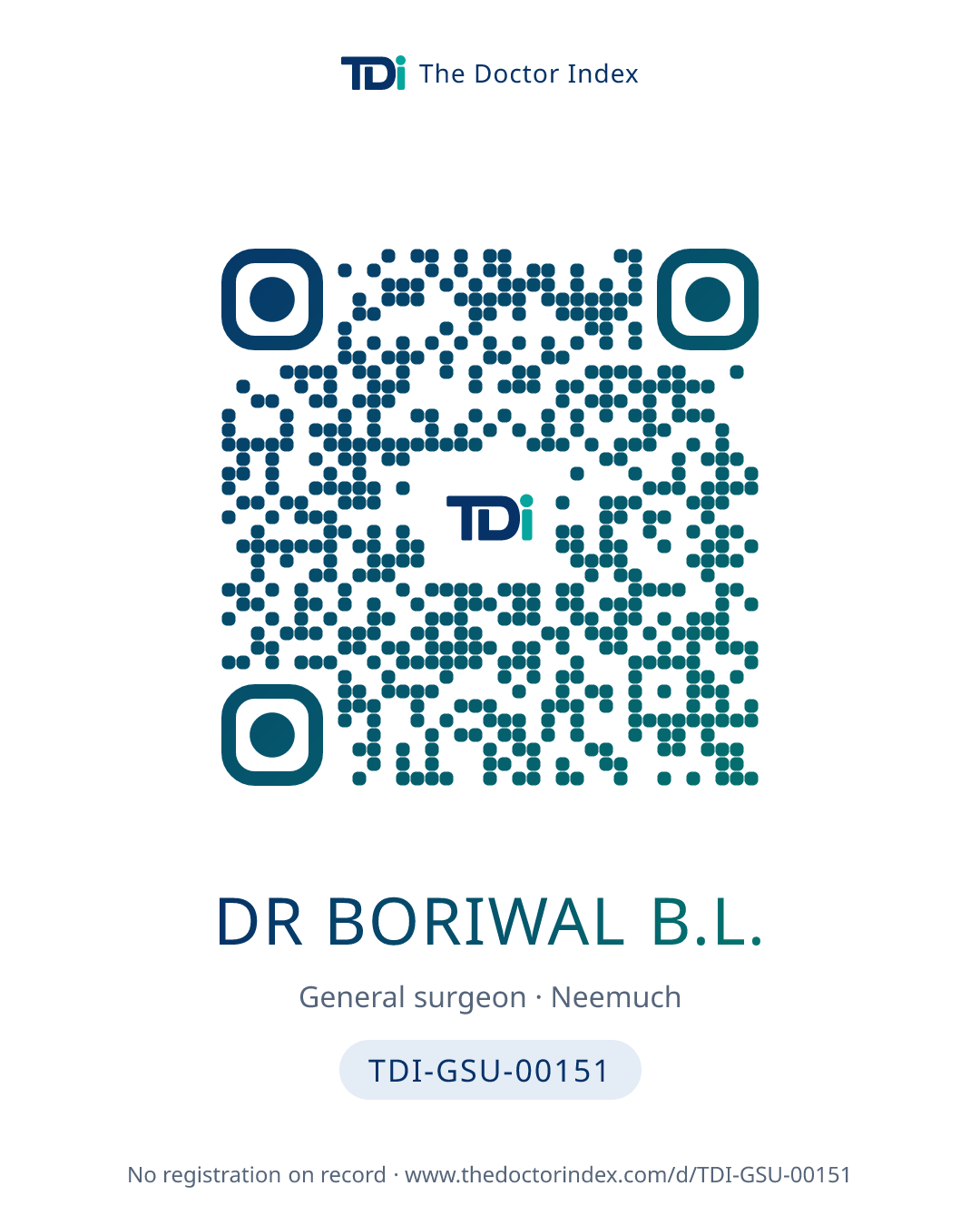 QR card for Dr Boriwal B.L., TDI-GSU-00151