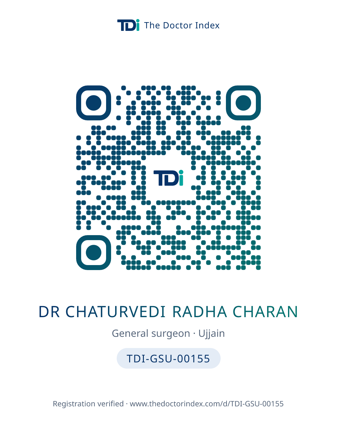 QR card for Dr Chaturvedi Radha Charan, TDI-GSU-00155