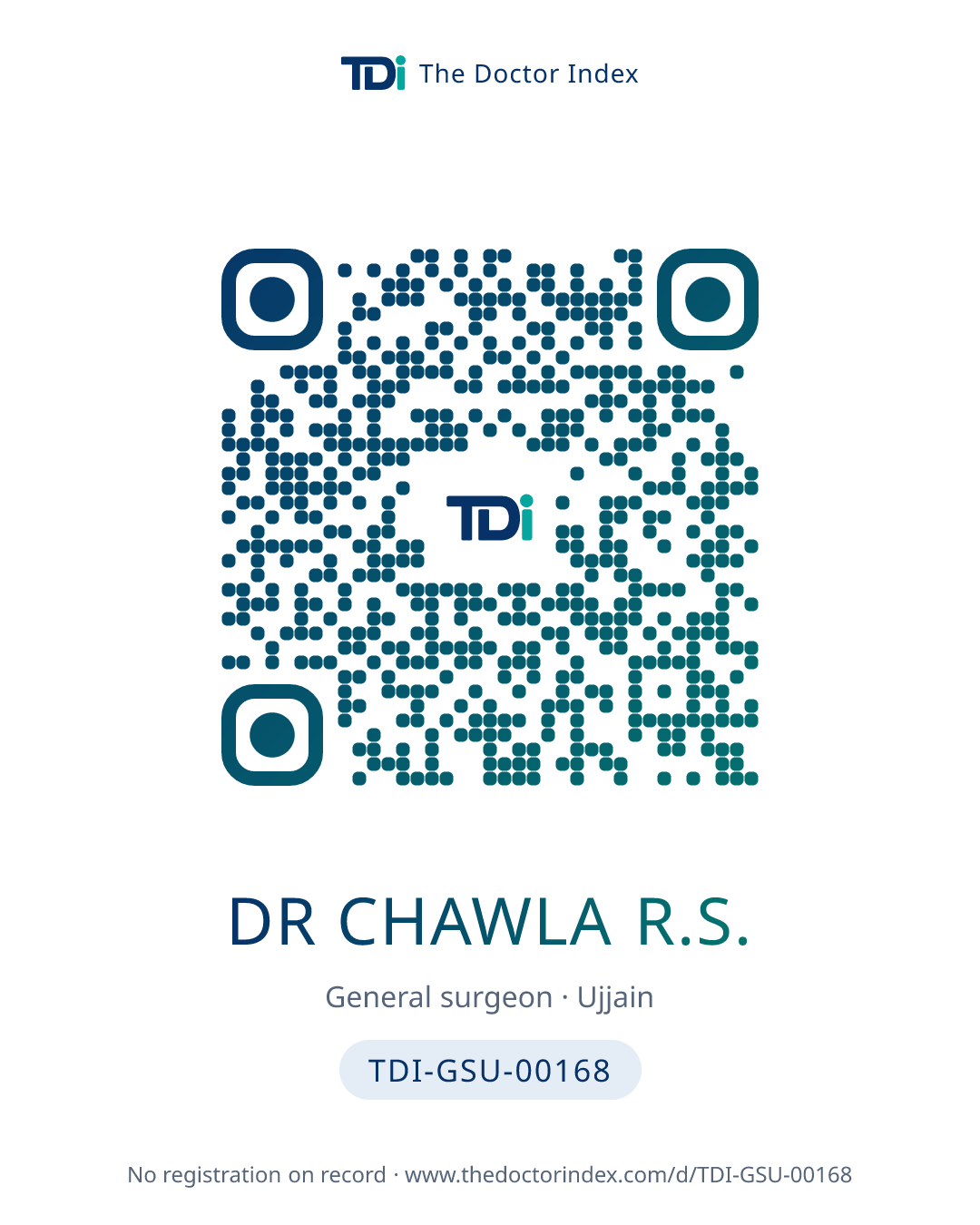 QR card for Dr Chawla R.S., TDI-GSU-00168