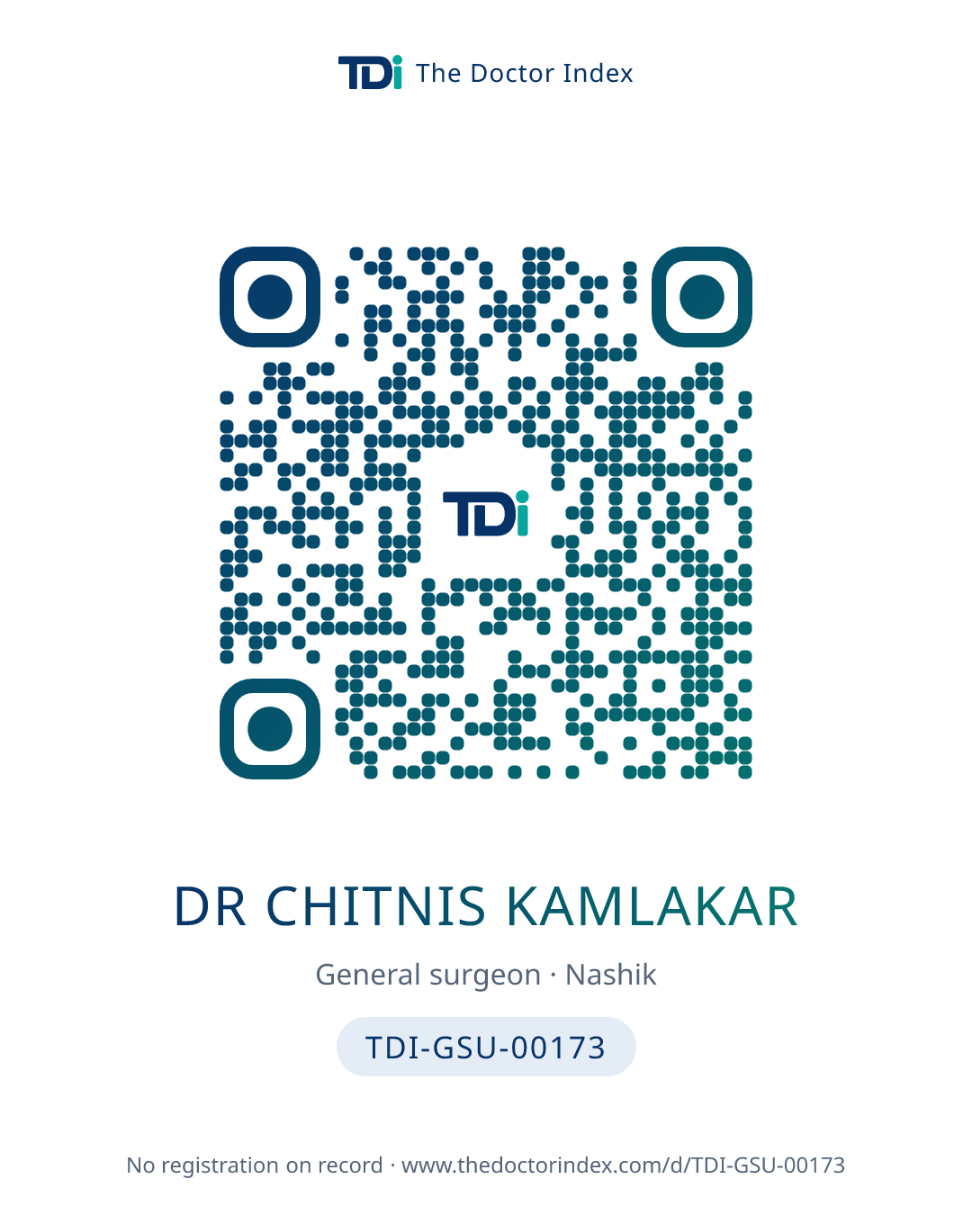 QR card for Dr Chitnis Kamlakar, TDI-GSU-00173